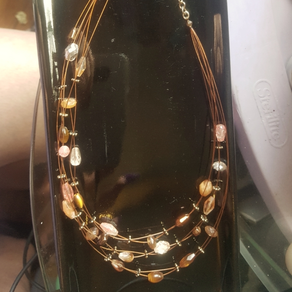 Pink and brown 3 copper strand necklace